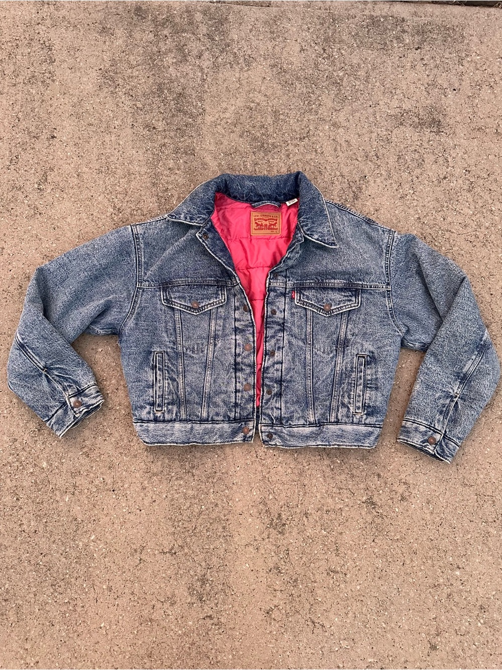 Levi Strauss Padded Acid Wash Trucker Denim Jacket Womens Large Blue